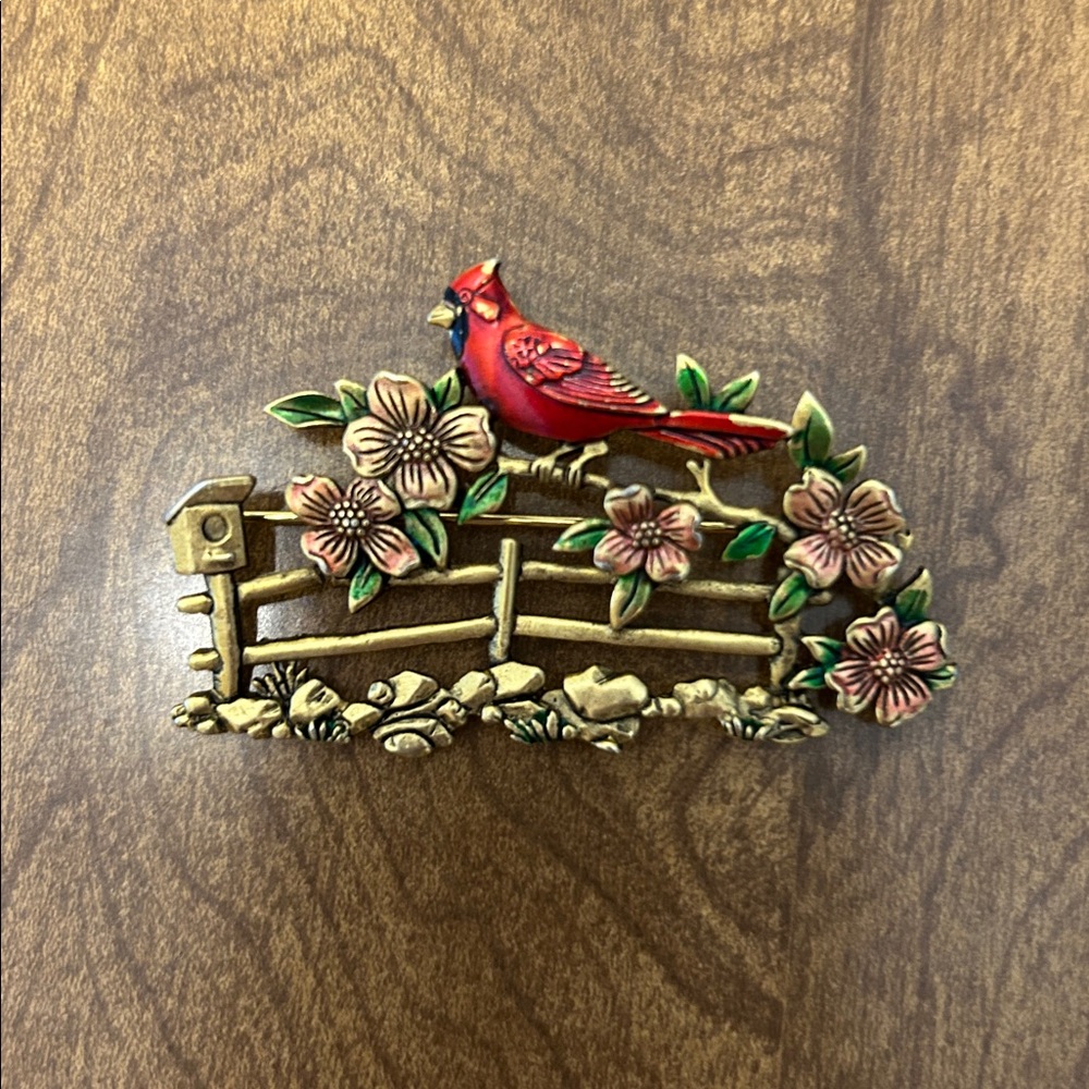 Vintage JJ Jonette Jewelry Co. Cardinal Brooch Pin